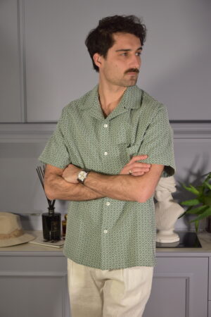 Portuguese Flannel Camicia Abstract Tile - Green